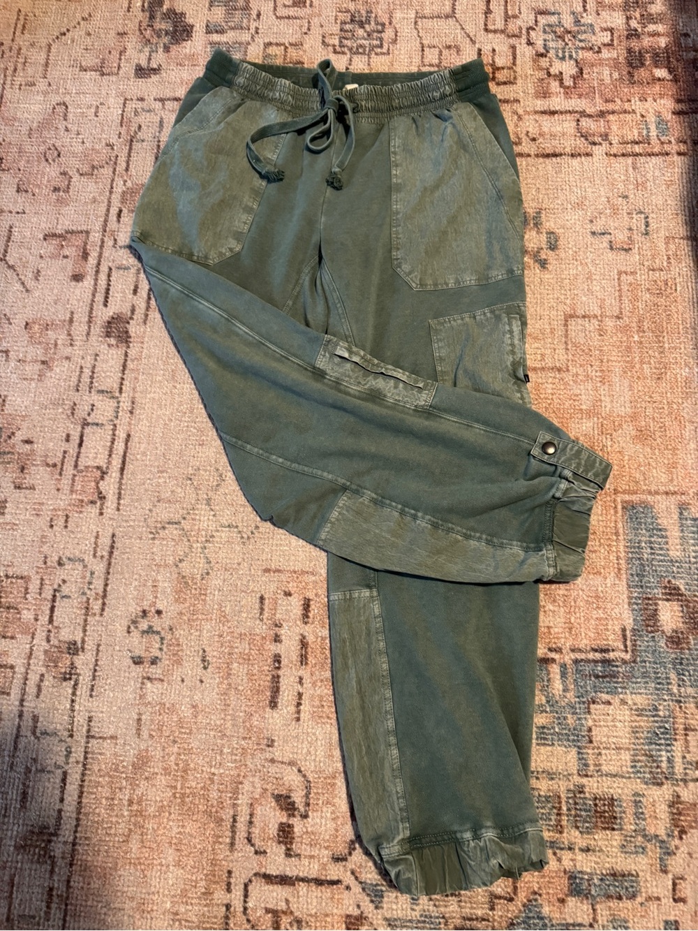 Olive Green Utility Jogger Pants with Drawstring Waist